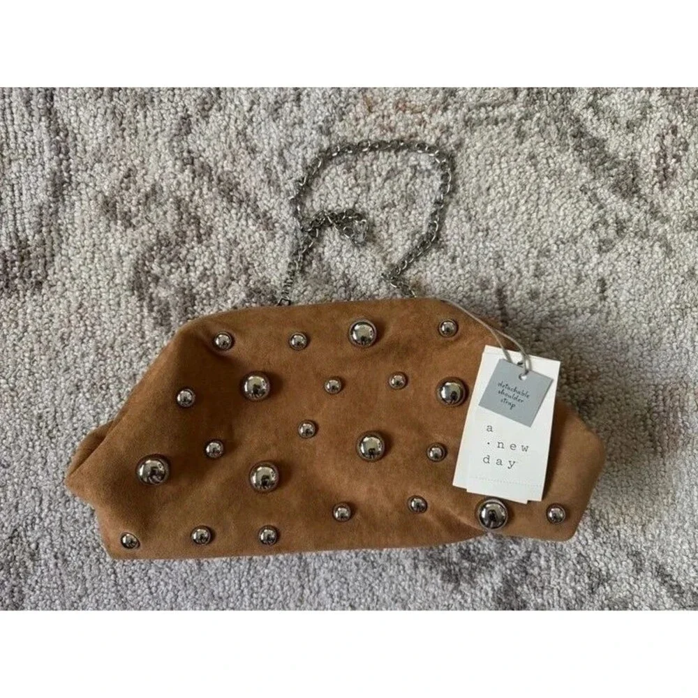 A New Day Studded Oversized Clutch in brown